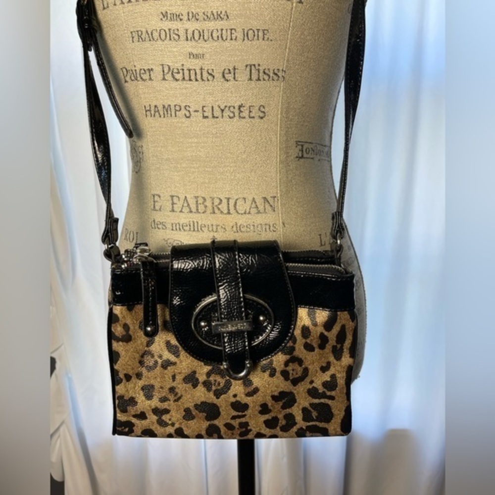 Nine West Black And Leopard Crossbody Bag